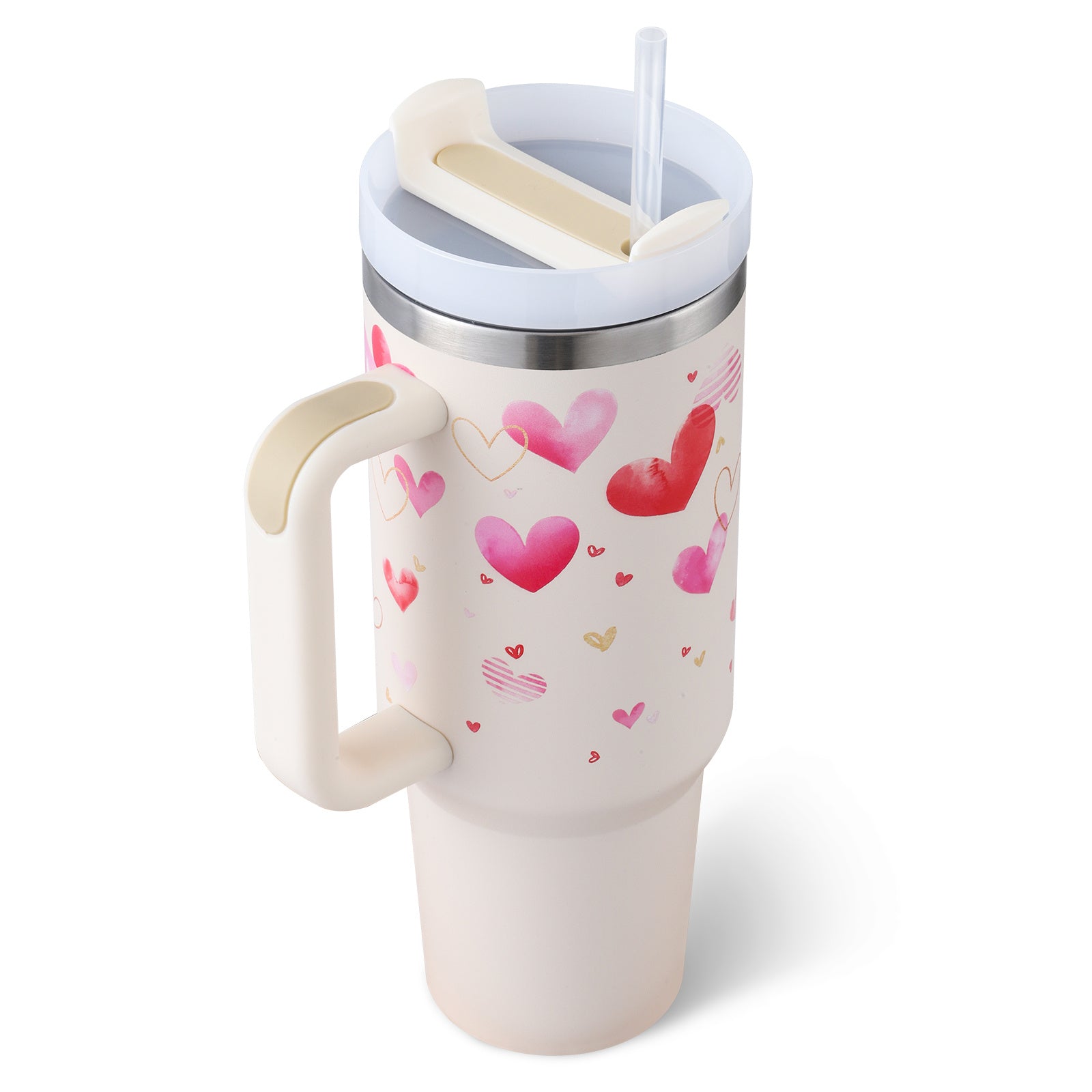 40 Oz Stainless Steel Spill Proof Tumbler With Handle Straw Insulated.