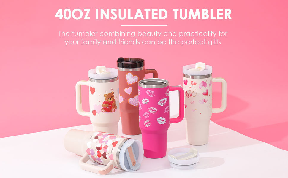 40 Oz Stainless Steel Spill Proof Tumbler With Handle Straw Insulated.