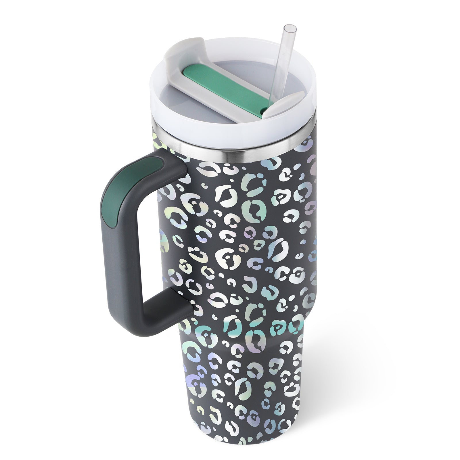 40 Oz Stainless Steel Spill Proof Tumbler With Handle Straw Insulated.