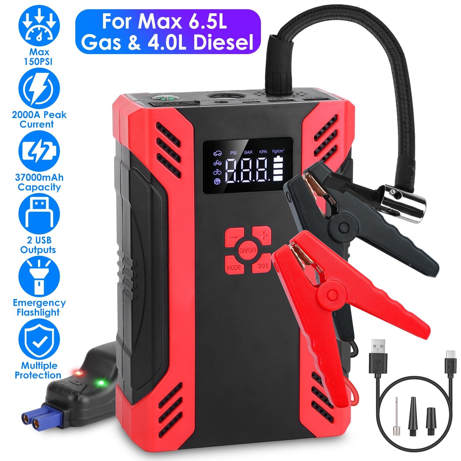 1Pc Car Jump Starter With Air Compressor