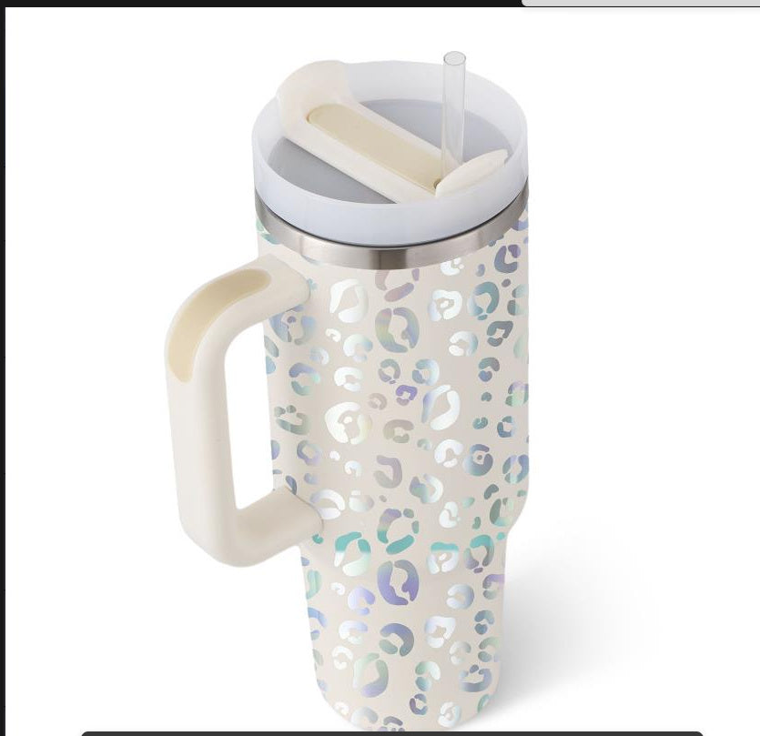 40 Oz Stainless Steel Spill Proof Tumbler With Handle Straw Insulated.