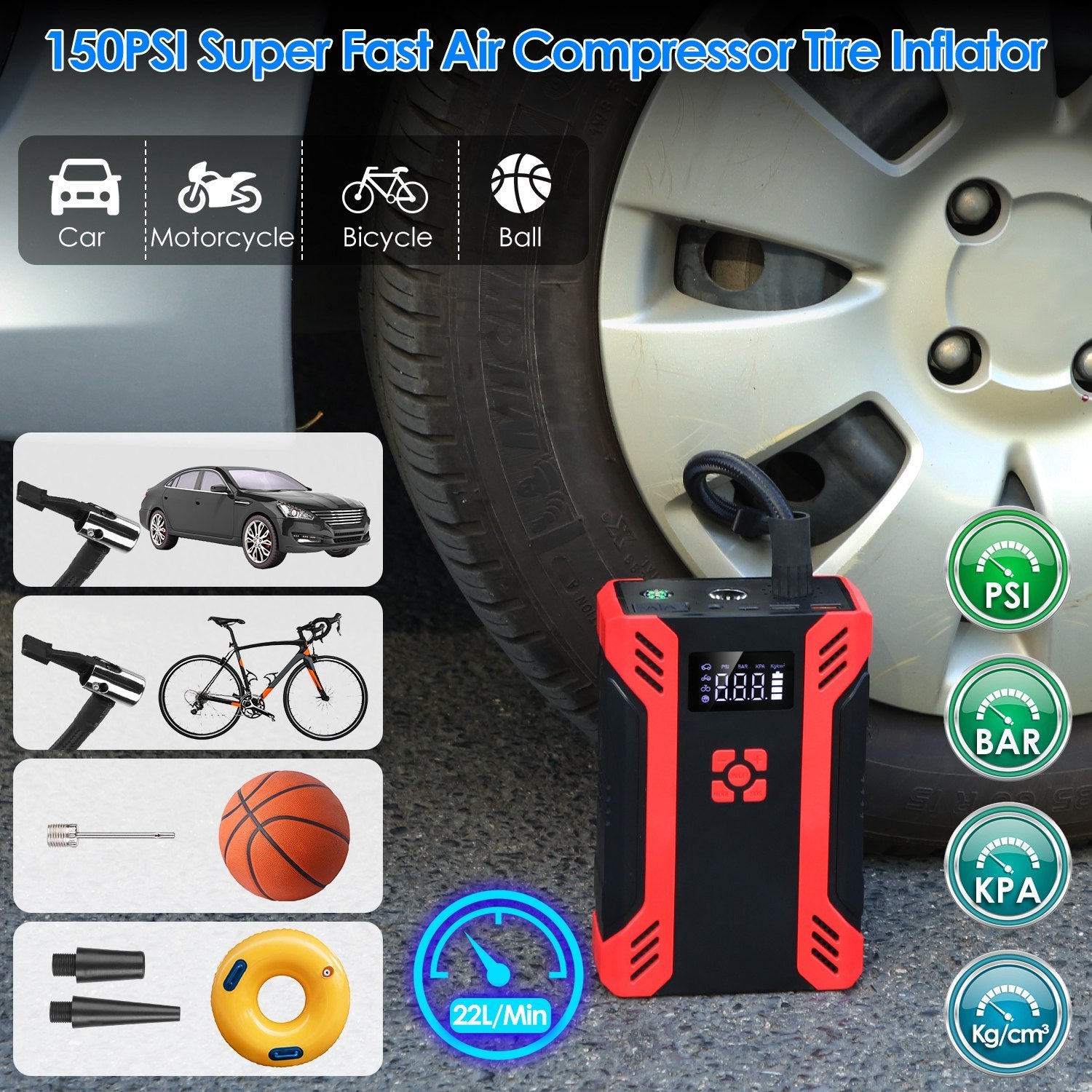 1Pc Car Jump Starter With Air Compressor