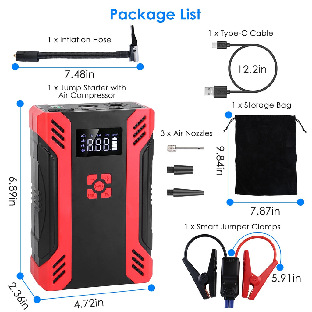1Pc Car Jump Starter With Air Compressor