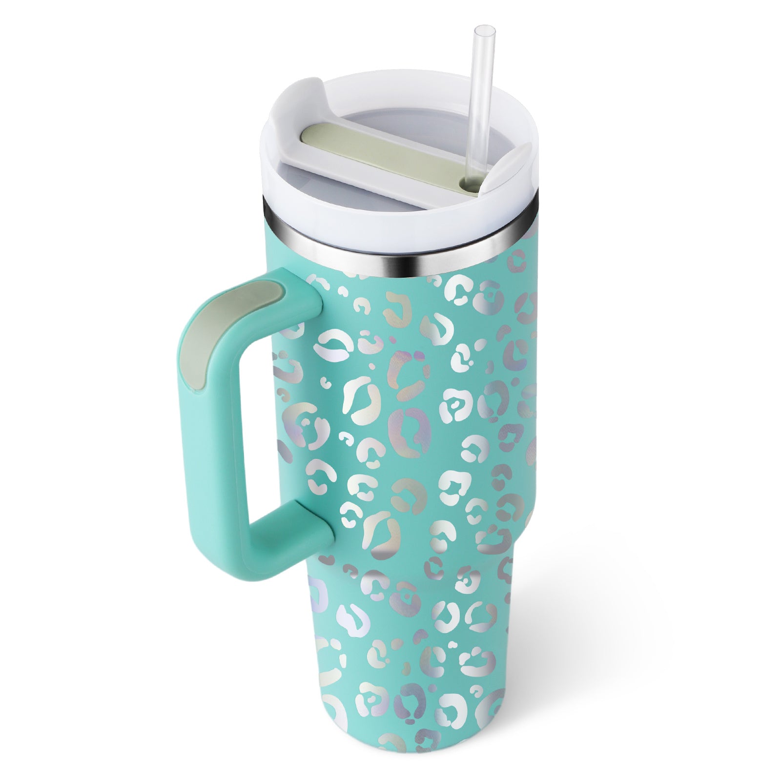 40 Oz Stainless Steel Spill Proof Tumbler With Handle Straw Insulated.
