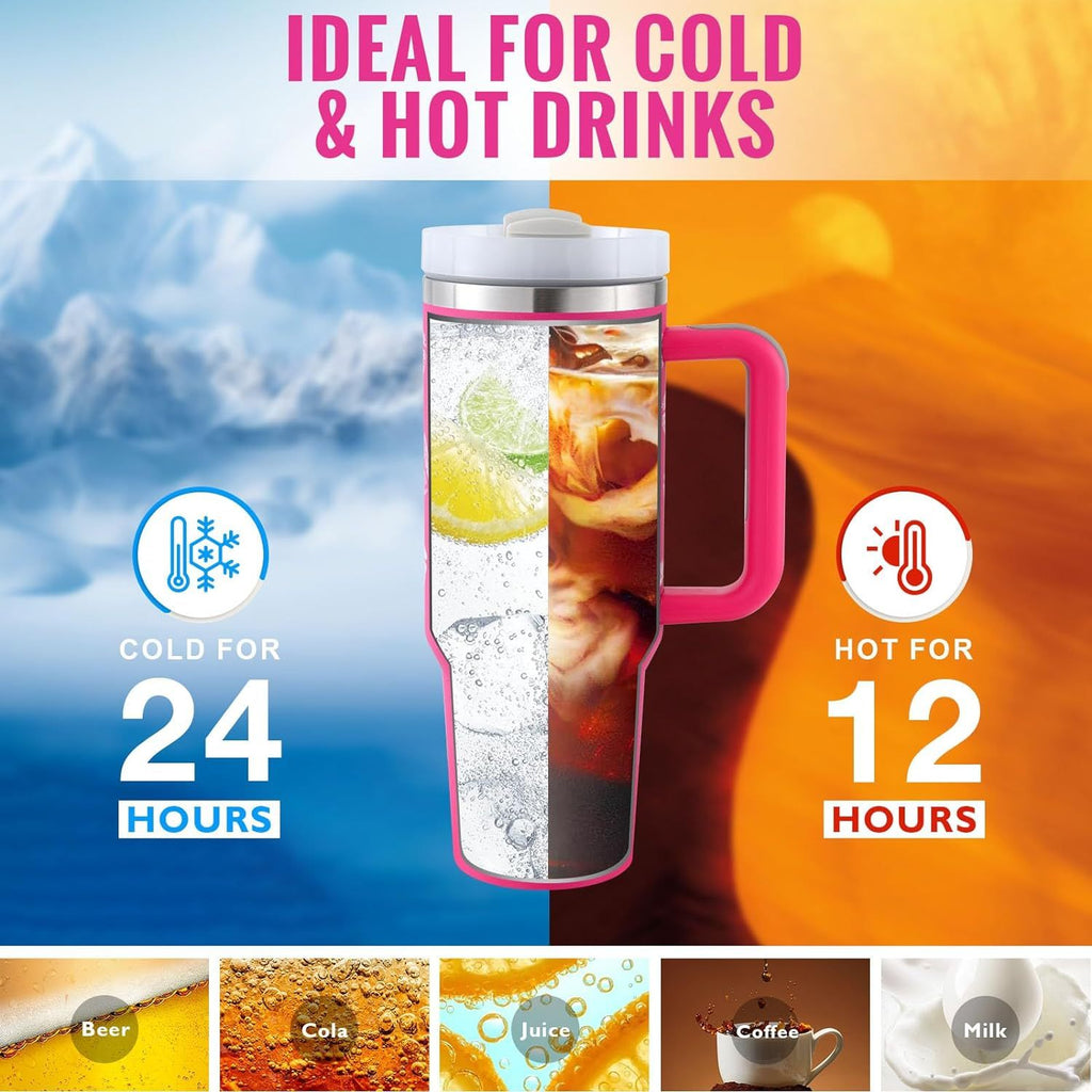 40 Oz Stainless Steel Spill Proof Tumbler With Handle Straw Insulated.