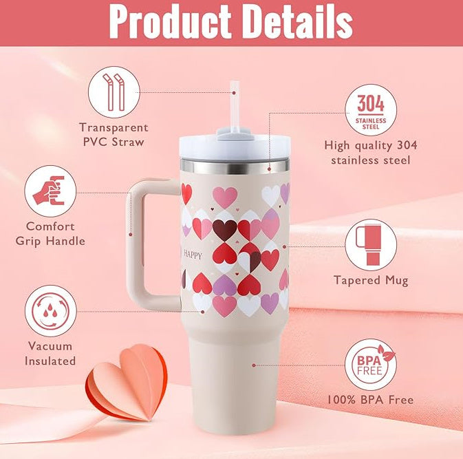 40 Oz Stainless Steel Spill Proof Tumbler With Handle Straw Insulated.